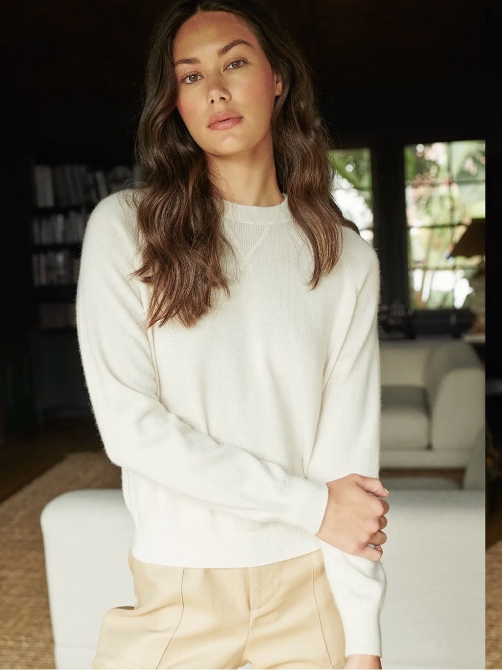 NWT $118 Quince Shrunken Mongolian Cashmere Crewneck Sweater in Ivory ~ XS